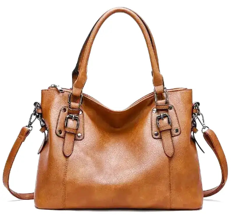 ERATO - Bolso gran capacidad Vintage en cuero suave con bandolera - Marrón - CARMEN VELVET