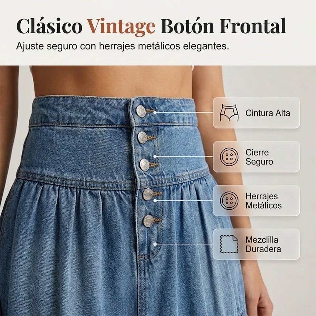Lara - Falda denim con botones y estilo vintage