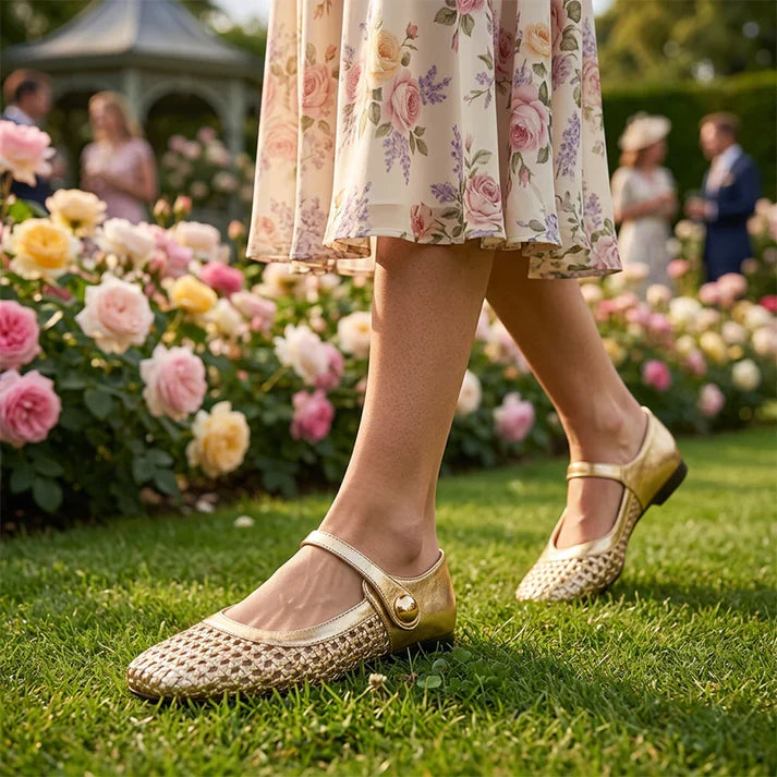 Lucía - Mules de tejido de textura trenzada con punta cuadrada y cierre Mary Jane
