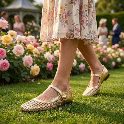 Lucía - Mules de tejido de textura trenzada con punta cuadrada y cierre Mary Jane