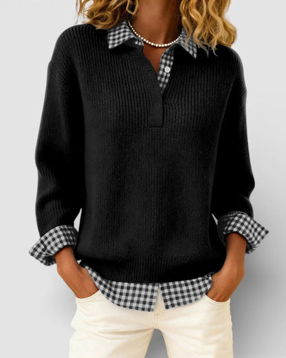 Iria - Jersey de punto con detalle de camisa a cuadros