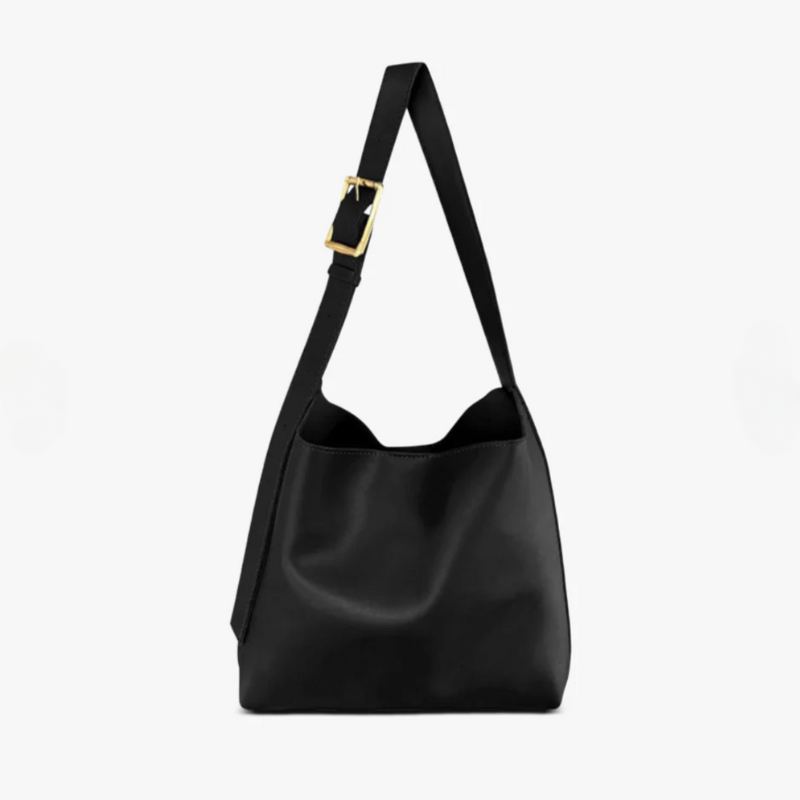 JACQUELINE - Bolso Bandolera Grande de Cuero tote - Negro - CARMEN VELVET