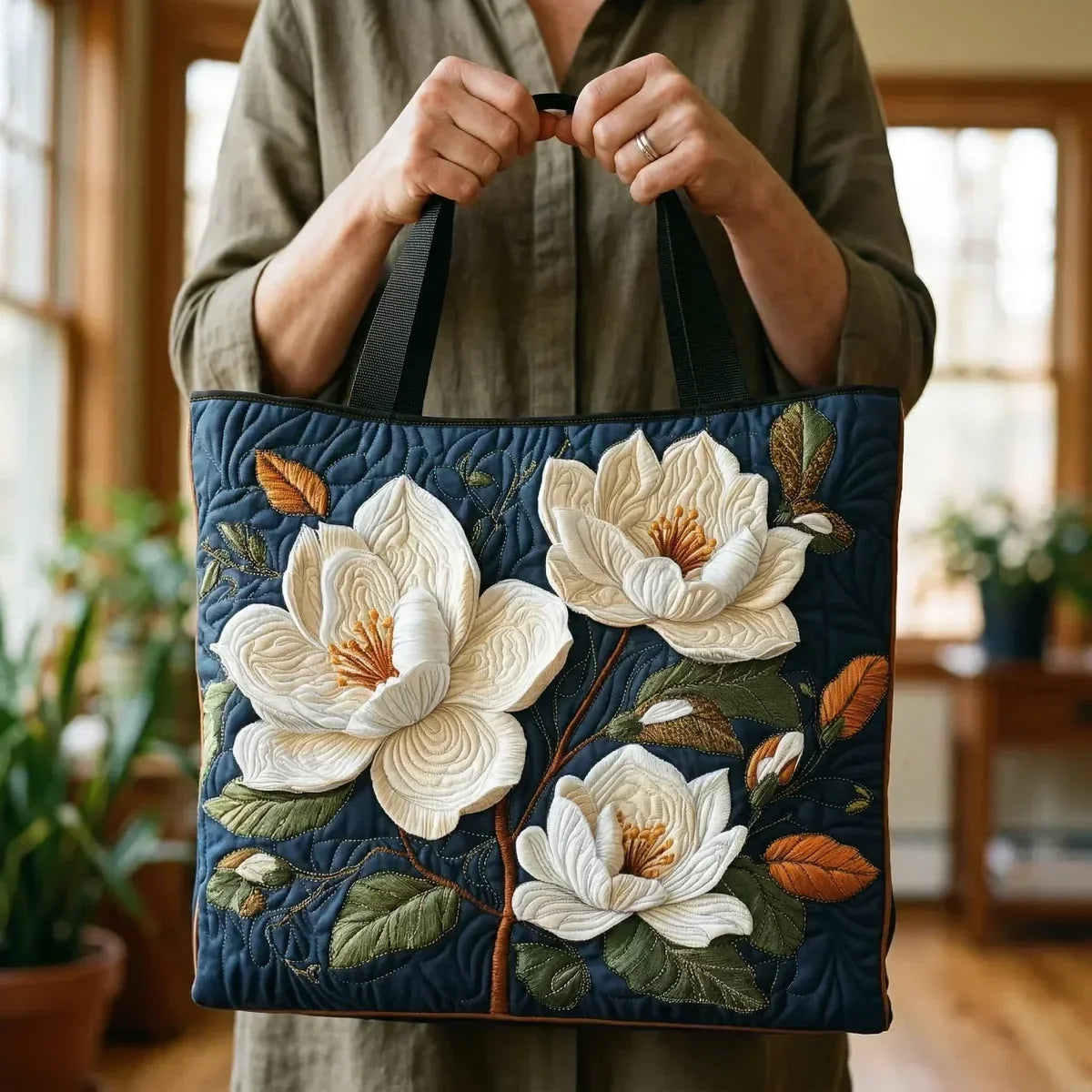 Aitana - Bolso artesanal acolchado con magnolia Delicata