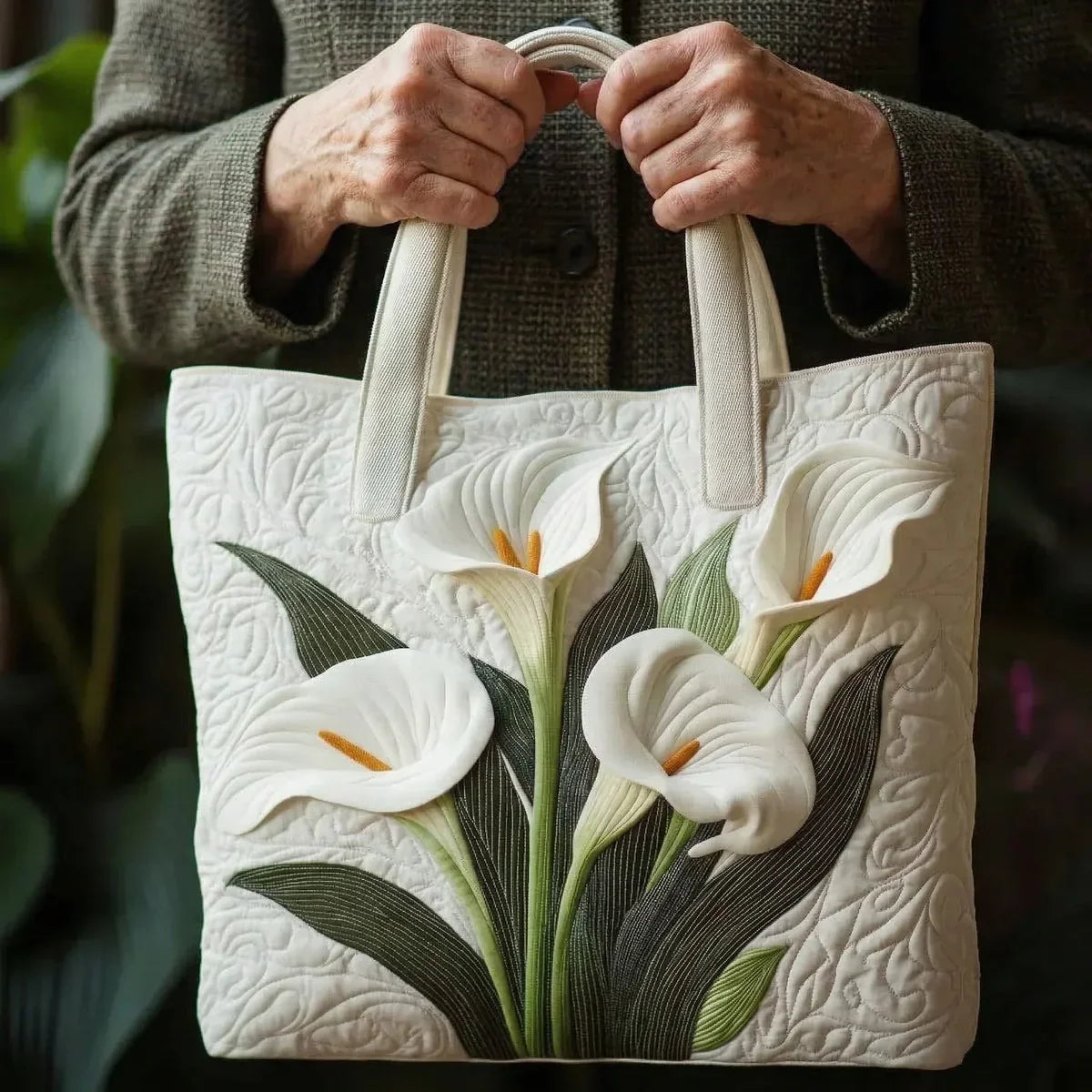 Alba - Bolso artesanal acolchado con girasoles blancos