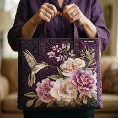 Olivia - Bolso artesanal acolchado con colibríes y orquídeas