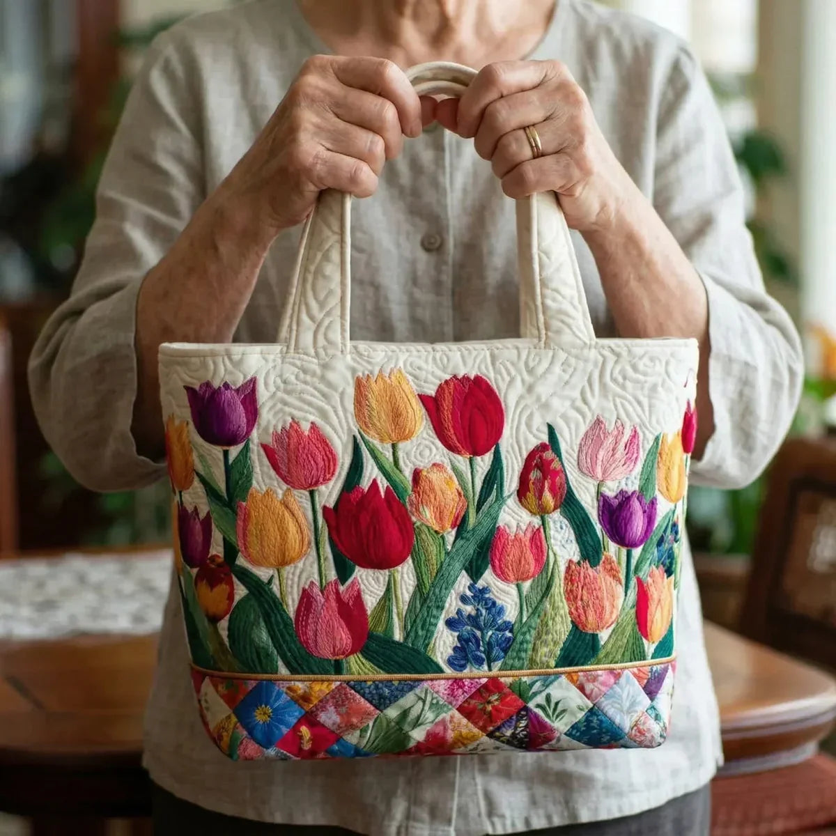 Rosalia - Bolso acolchado con jardín de tulipanes