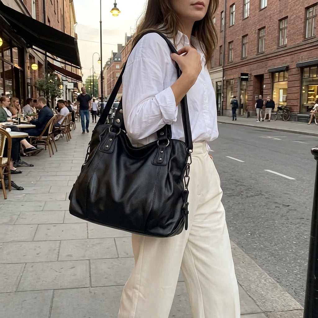 HÉRA - Bolso Grande en cuero suave negro - CARMEN VELVET