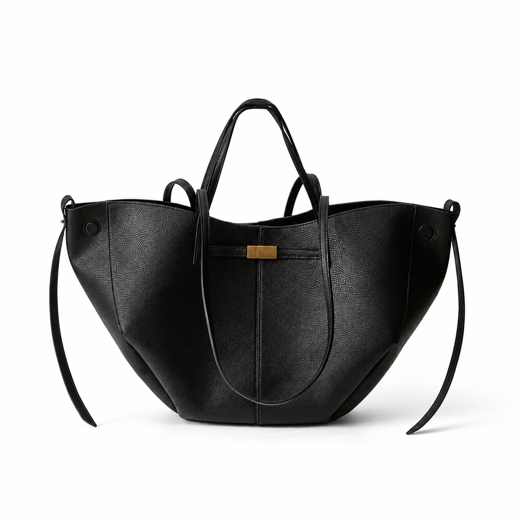 Liora - Bolso Tote Grande de Mujer elegante en cuero granulado - Negro - CARMEN VELVET