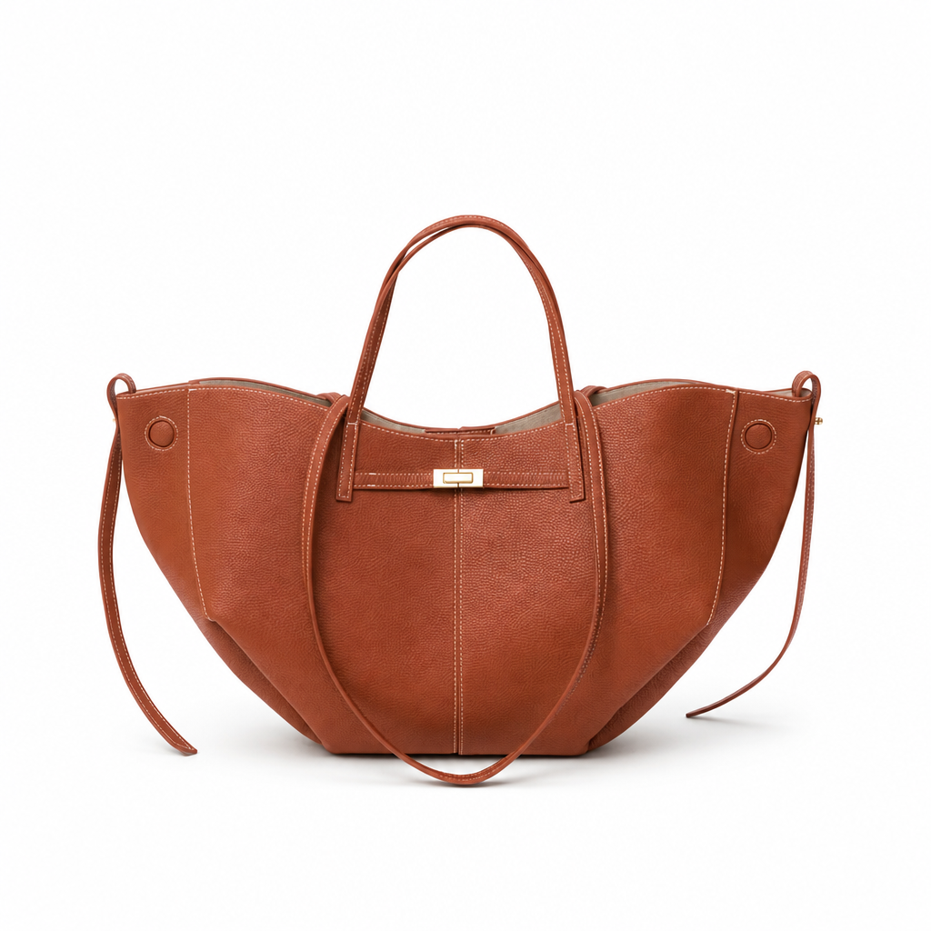Liora - Bolso Tote Grande de Mujer elegante en cuero granulado - Marrón - CARMEN VELVET