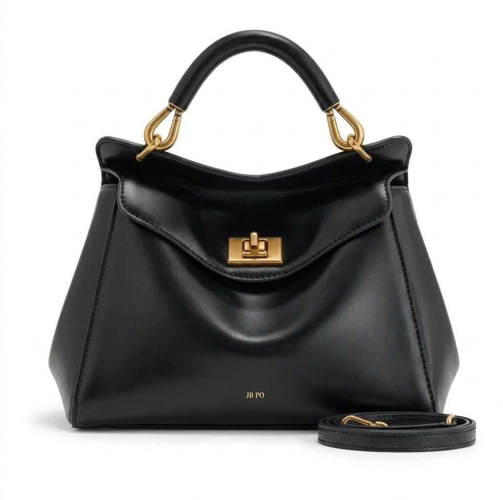 Paola - Bolso Grande de mujer en cuero liso - Negro - CARMEN VELVET