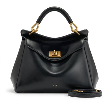 Paola - Bolso Grande de mujer en cuero liso - Negro - CARMEN VELVET