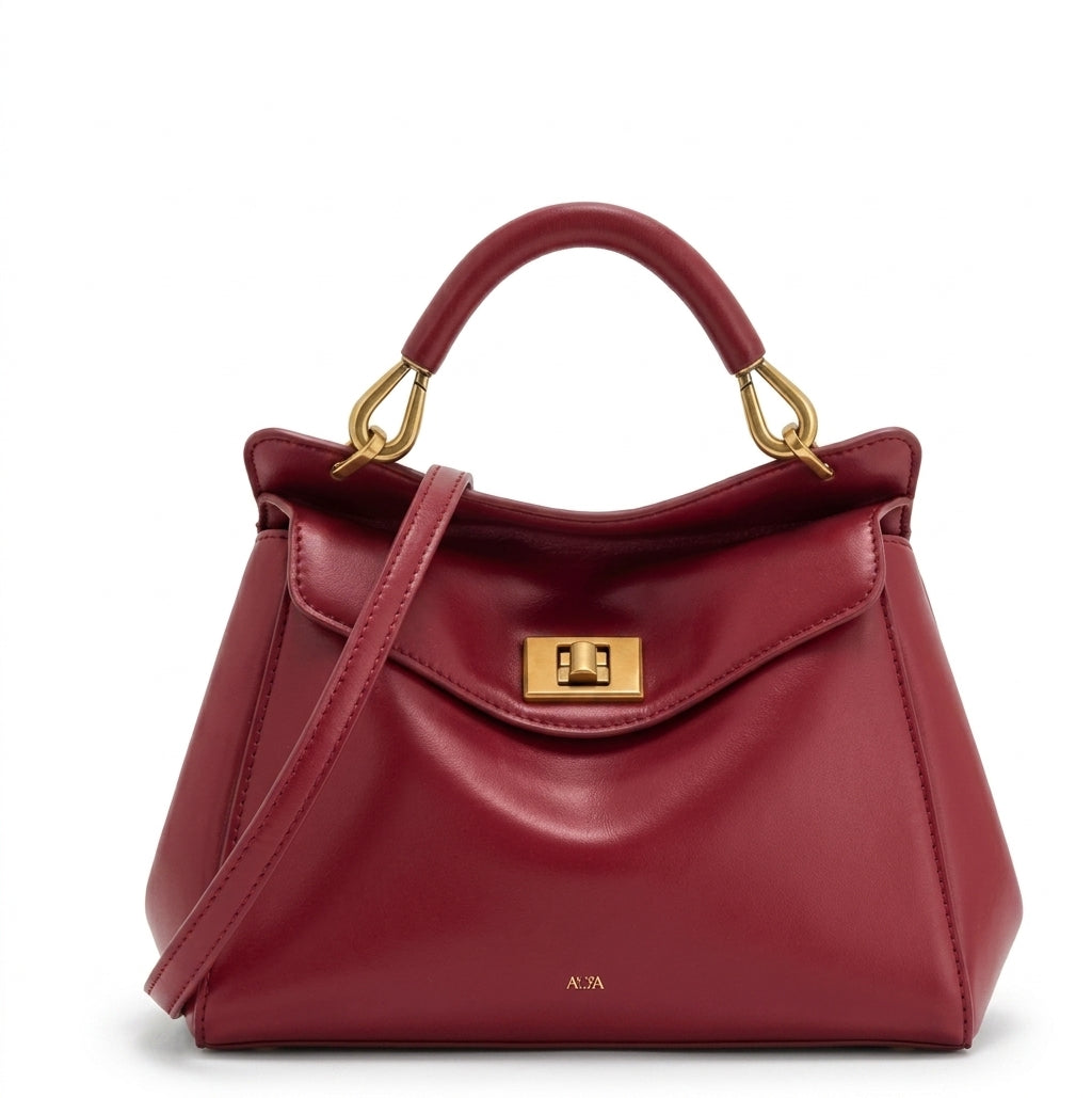 Paola - Bolso Grande de mujer en cuero liso - Rojo - CARMEN VELVET