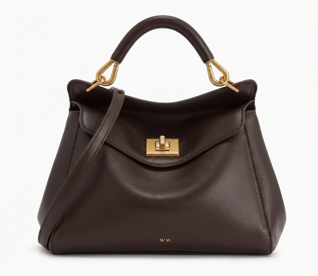 Paola - Bolso Grande de mujer en cuero liso - Marrón - CARMEN VELVET
