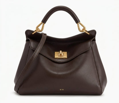 Paola - Bolso Grande de mujer en cuero liso - Marrón - CARMEN VELVET