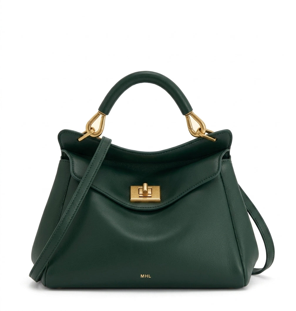 Paola - Bolso Grande de mujer en cuero liso - Verde - CARMEN VELVET