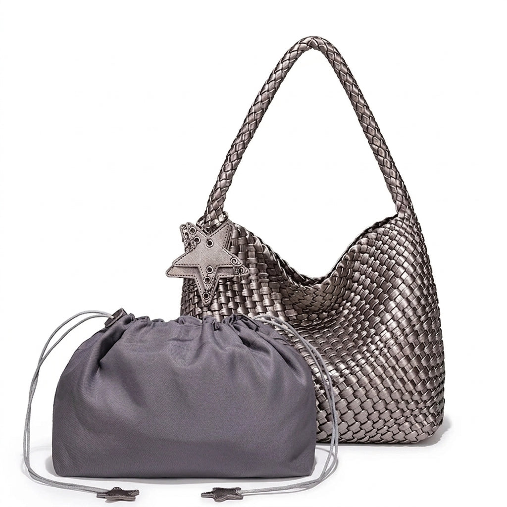 Althéa - Bolso Tote de Mujer trenzado gran capacidad - Gris - CARMEN VELVET