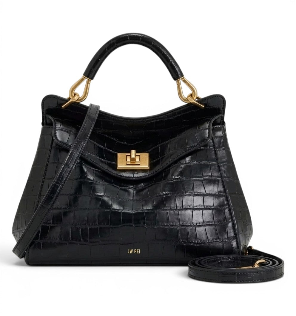 Paola Croco - Bolso Grande de mujer en Cuero Efecto Croco - Negro - CARMEN VELVET