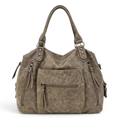 QARYA - Bolso para el Día a Día de cuero multibolsillos - Caqui - CARMEN VELVET