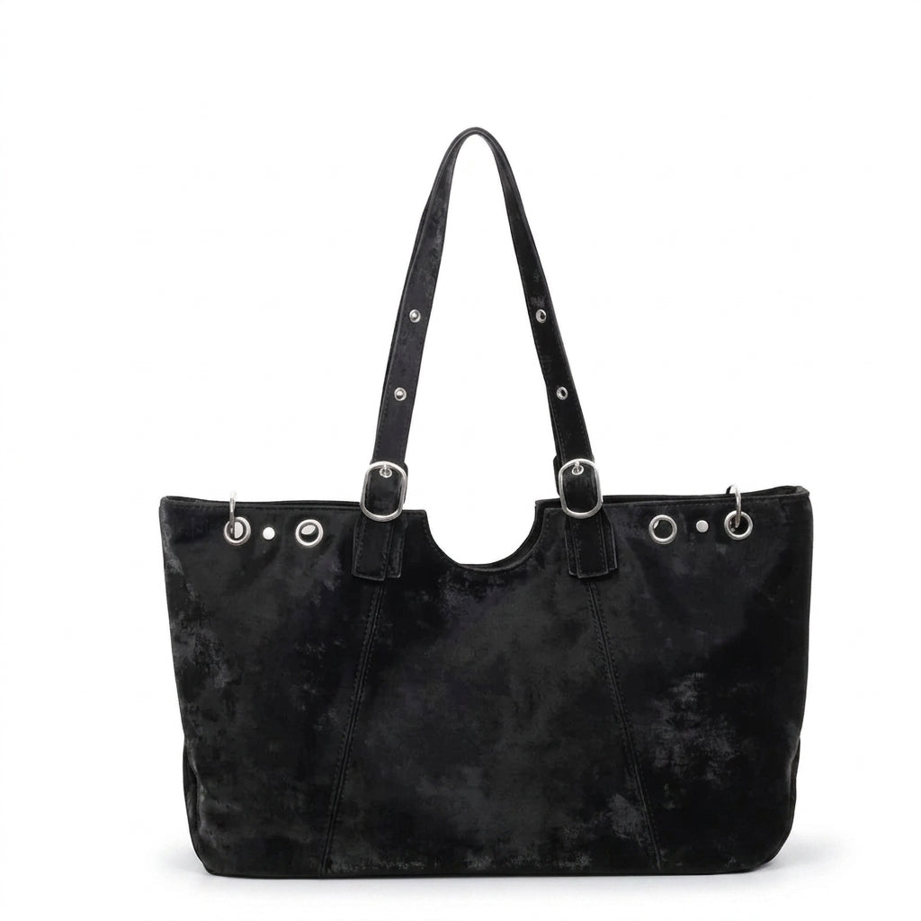Raven - Bolso Tote Grande de Mujer en ante efecto envejecido - Negro - CARMEN VELVET