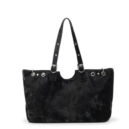 Raven - Bolso Tote Grande de Mujer en ante efecto envejecido - Negro - CARMEN VELVET