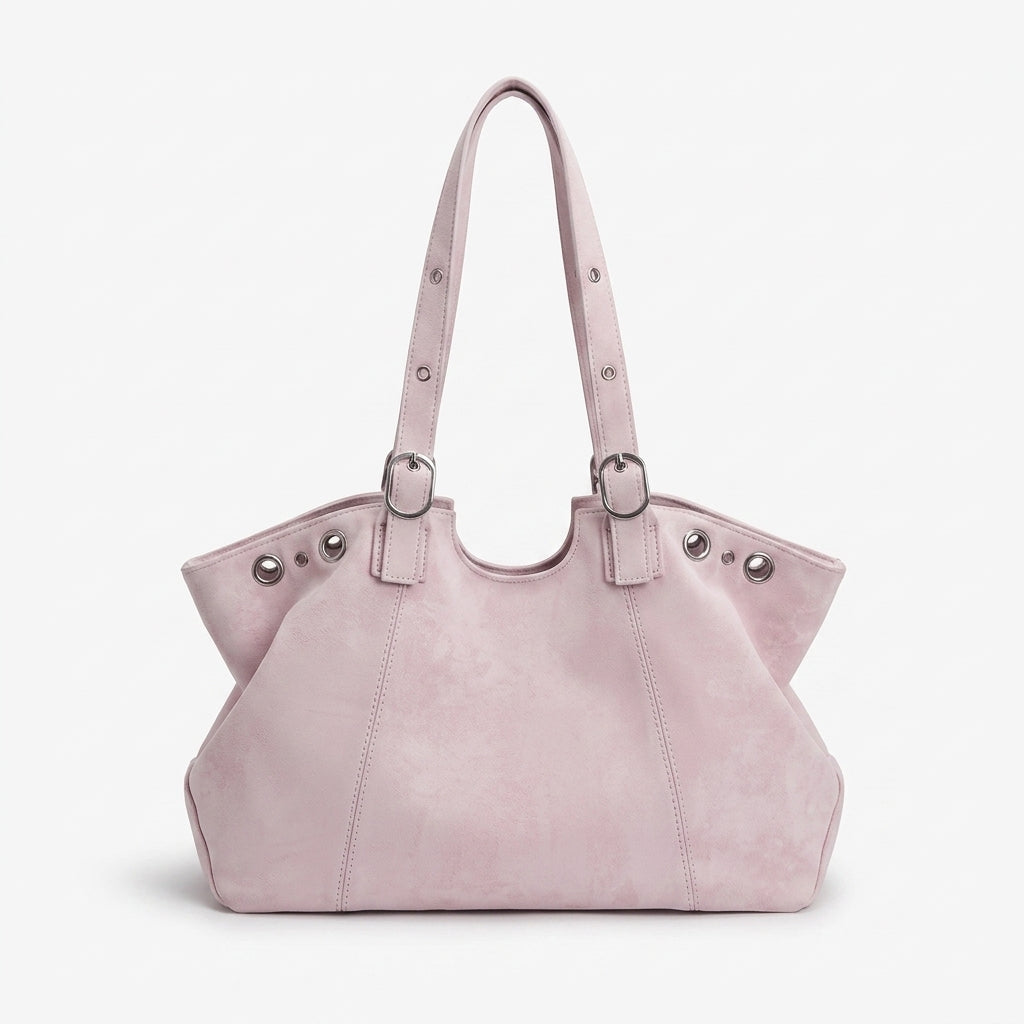 Raven - Bolso Tote Grande de Mujer en ante efecto envejecido - Rosa - CARMEN VELVET
