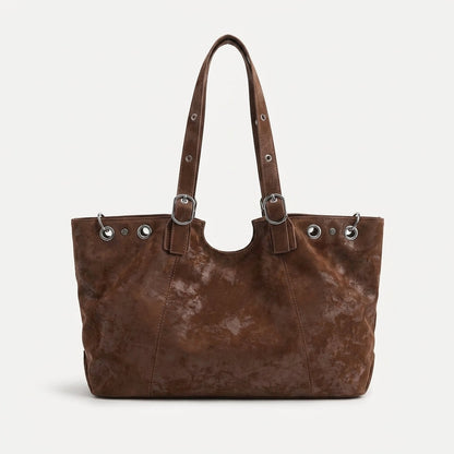 Raven - Bolso Tote Grande de Mujer en ante efecto envejecido - Café - CARMEN VELVET