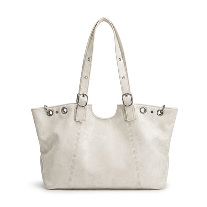 Raven - Bolso Tote Grande de Mujer en ante efecto envejecido - Blanco - CARMEN VELVET