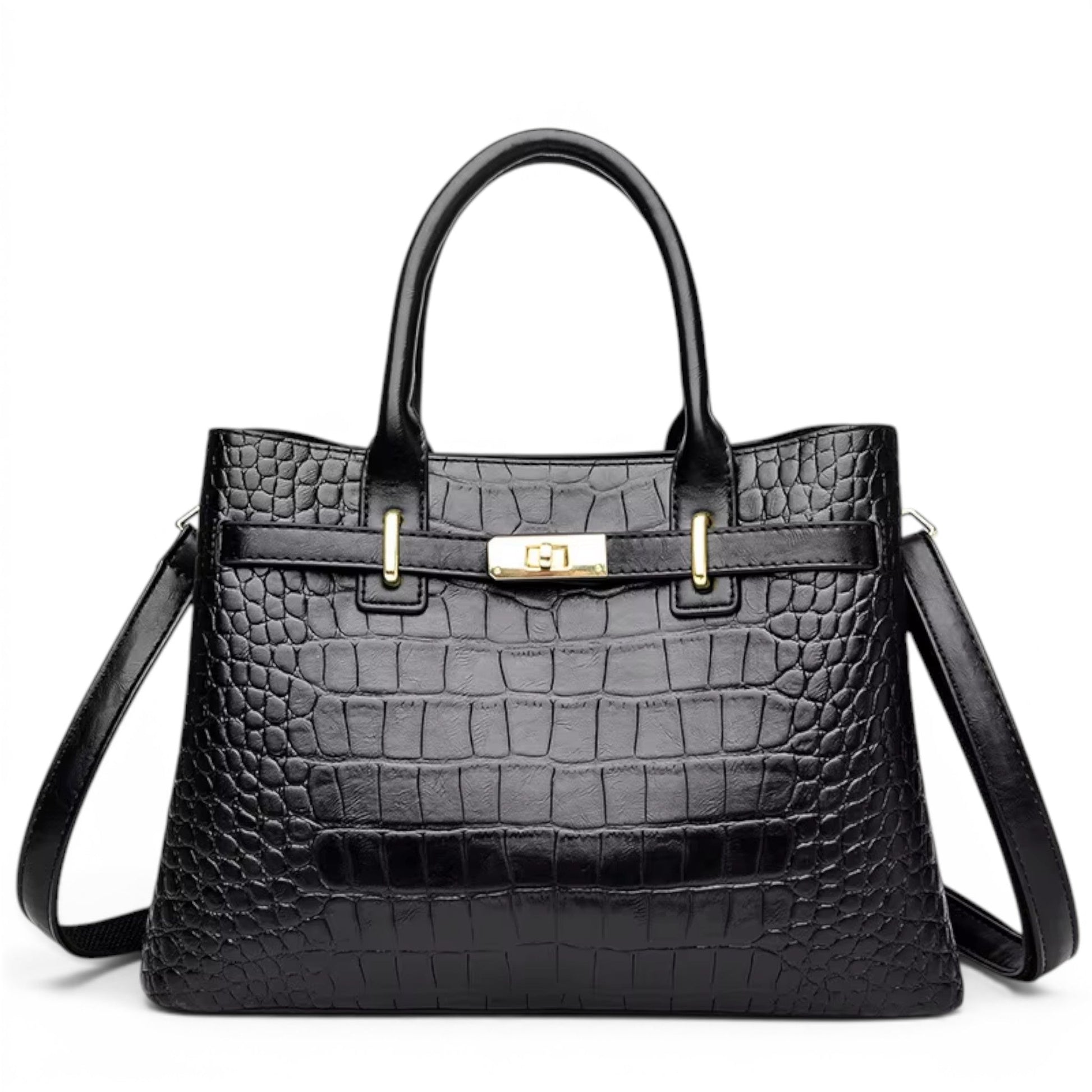 HÉBÉ - Bolso Grande efecto croco con bandolera - Negro - CARMEN VELVET
