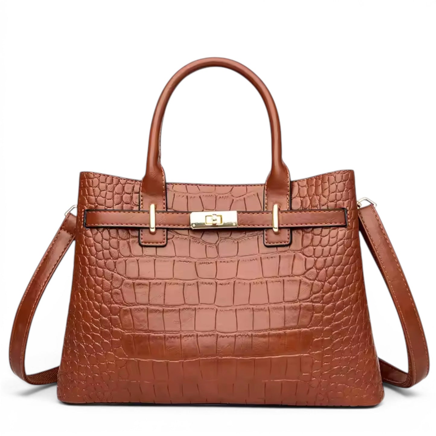 HÉBÉ - Bolso Grande efecto croco con bandolera - Marrón - CARMEN VELVET