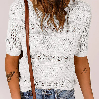 Eva - Suéter de crochet con cuello redondo y manga corta