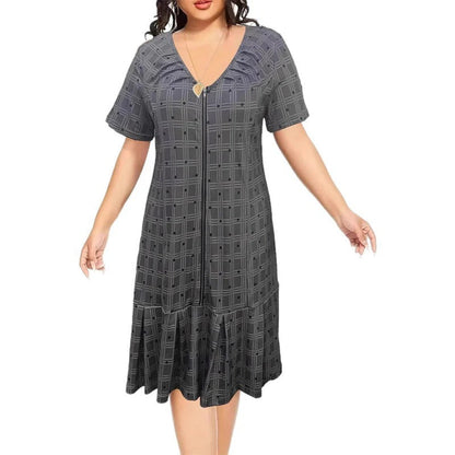 Isabel - Vestido de cuadros con cremallera y bajo de textura plisada