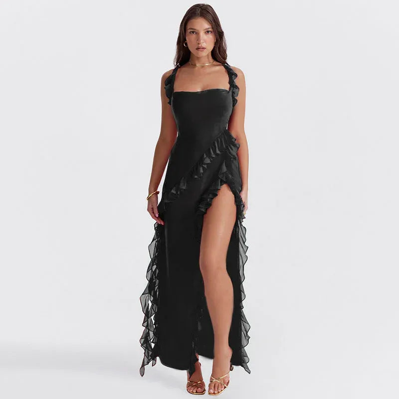Marina - Vestido largo con detalle de volantes y Abertura