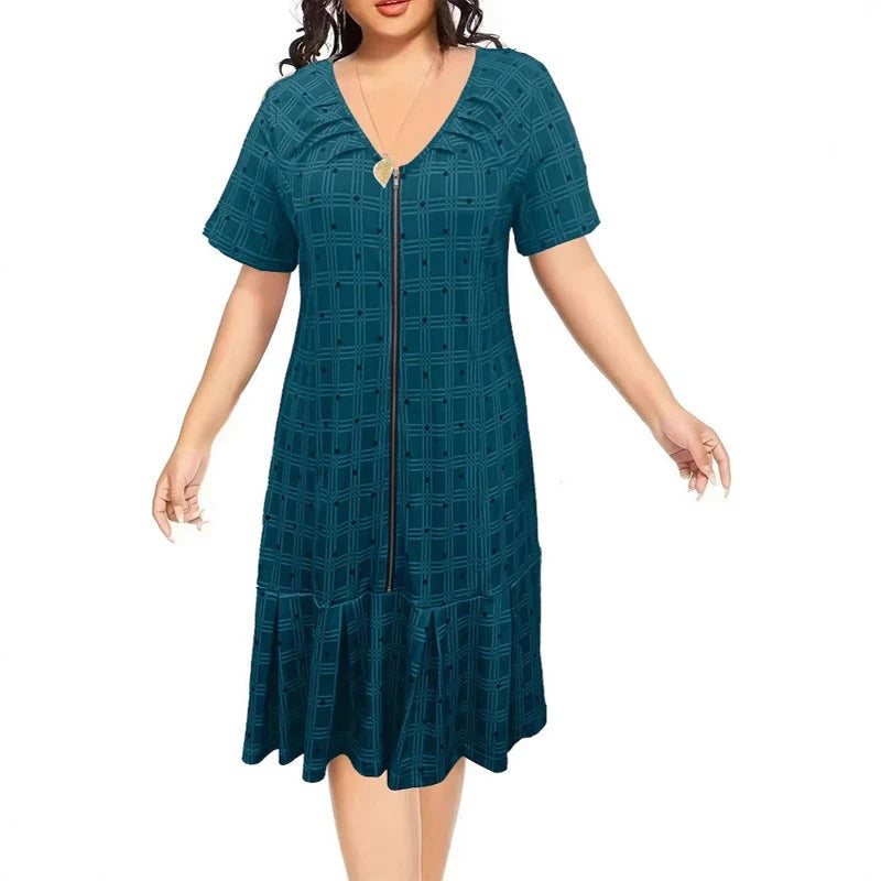 Isabel - Vestido de cuadros con cremallera y bajo de textura plisada