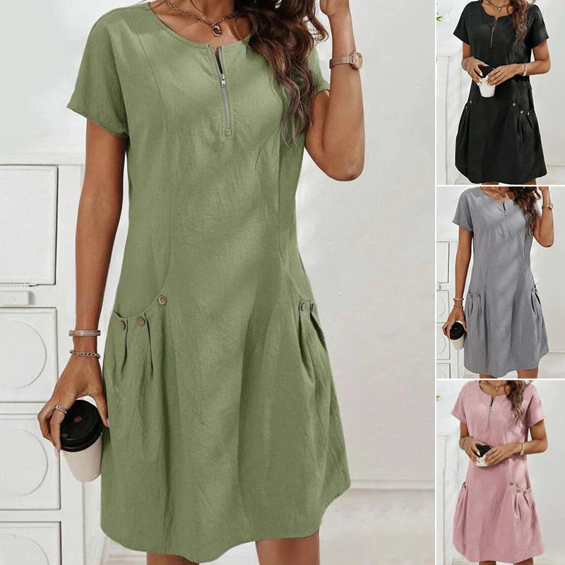 Ángela - Vestido con cremallera y bolsillos con botones