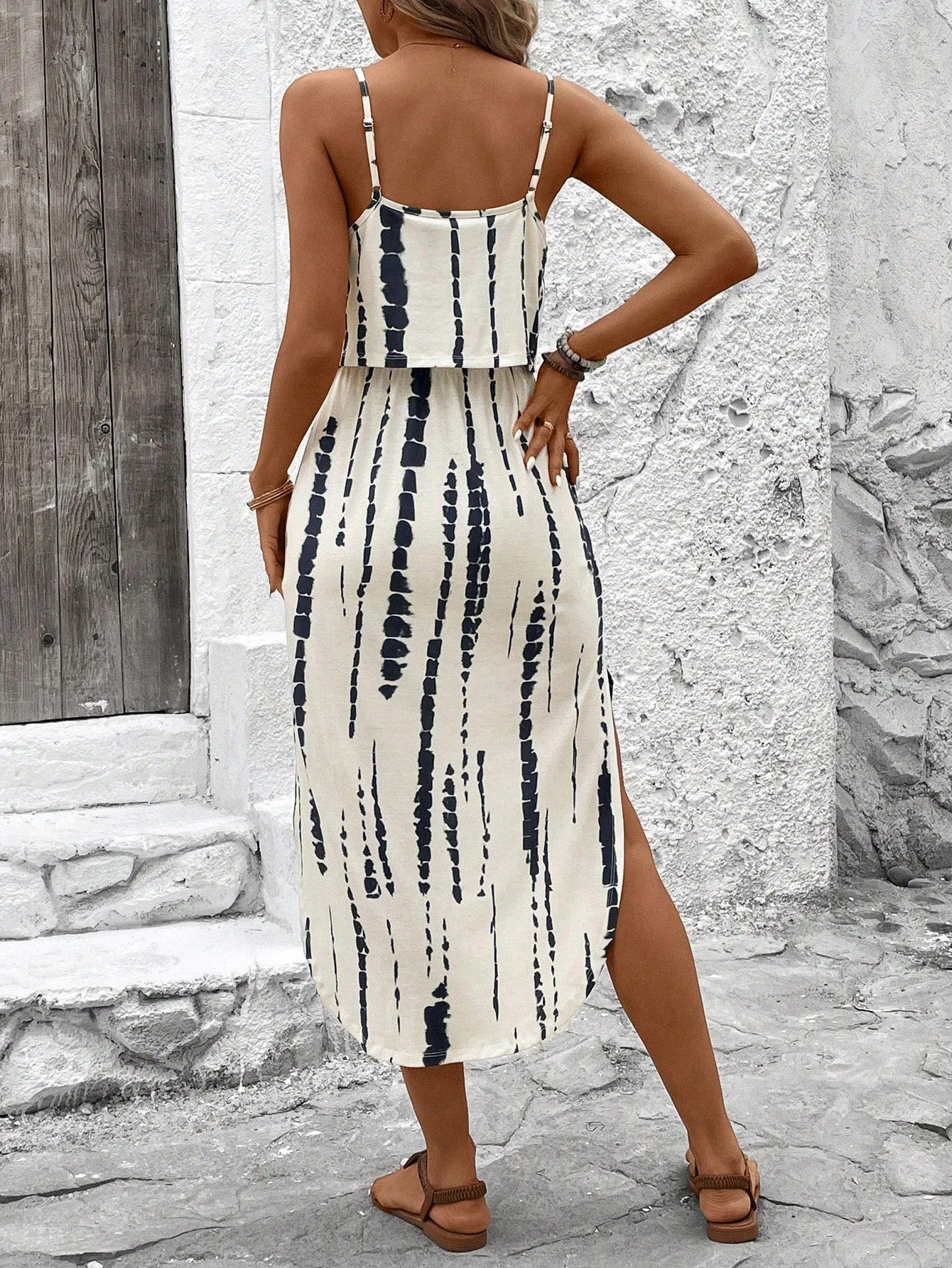 Candela - Vestido midi motivo con tirantes finos