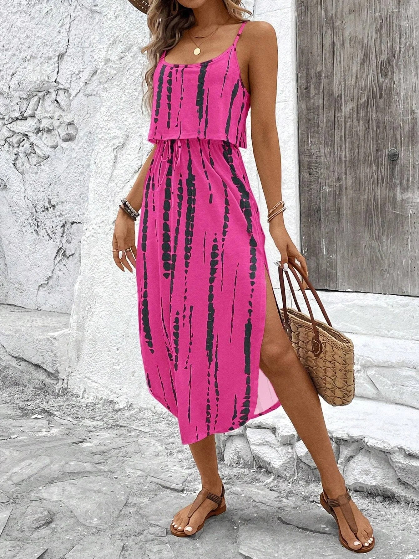 Candela - Vestido midi motivo con tirantes finos
