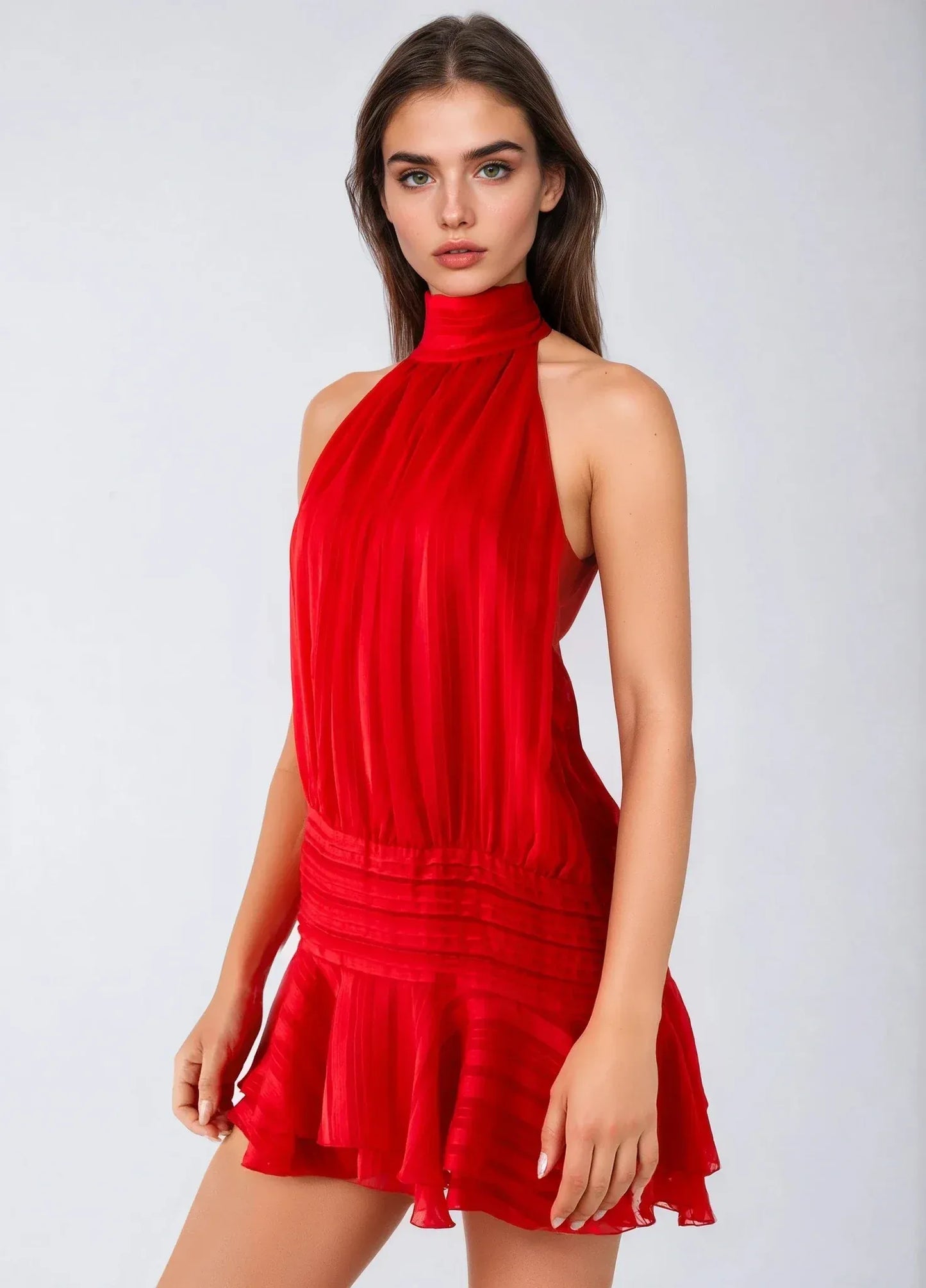 Valeria - Mini vestido de estilo diario con escote halter