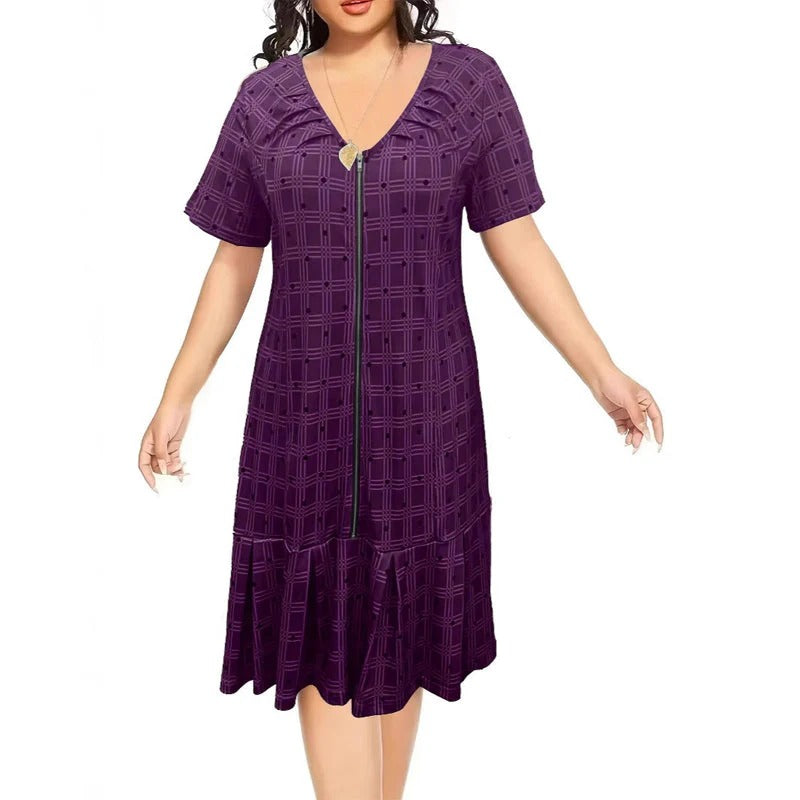 Isabel - Vestido de cuadros con cremallera y bajo de textura plisada