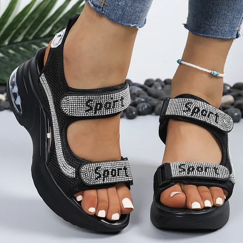 Lidia - Sandalias de confort ergonómico con cuña y detalles brillantes
