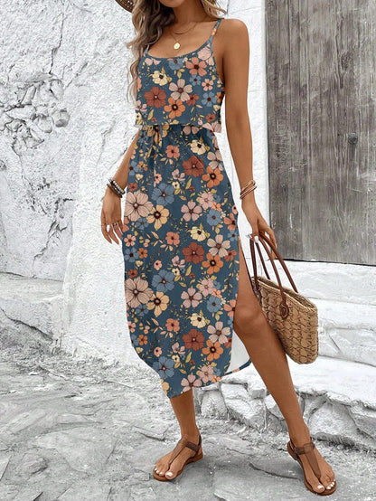 Candela - Vestido midi motivo con tirantes finos