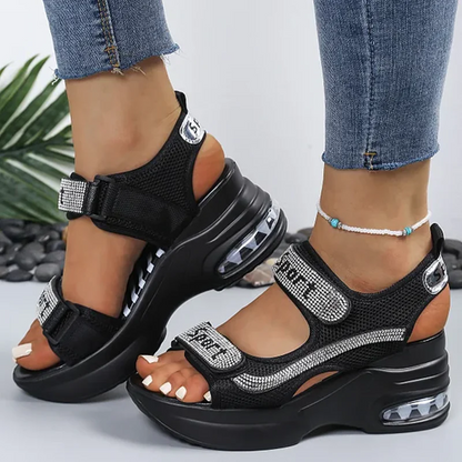 Lidia - Sandalias de confort ergonómico con cuña y detalles brillantes