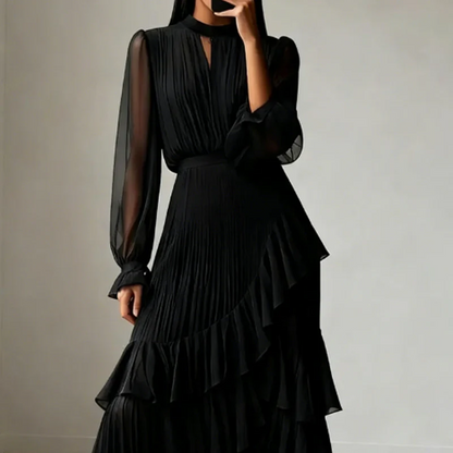 Elena - Vestido elegante con escote ojo de cerradura y volantes