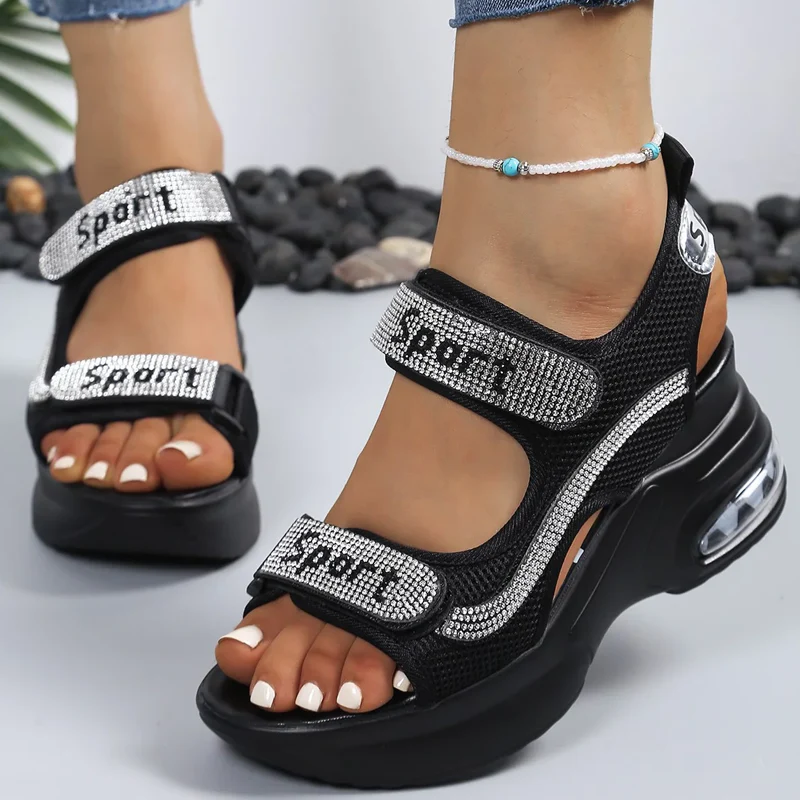 Lidia - Sandalias de confort ergonómico con cuña y detalles brillantes