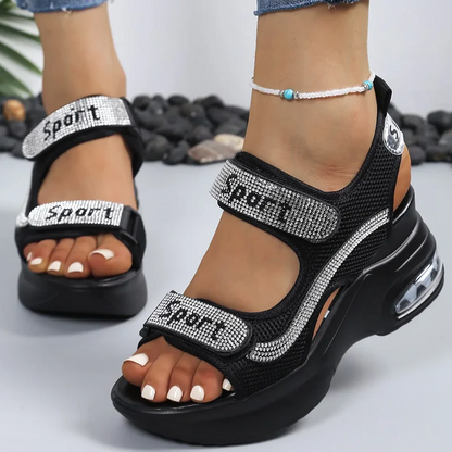 Lidia - Sandalias de confort ergonómico con cuña y detalles brillantes