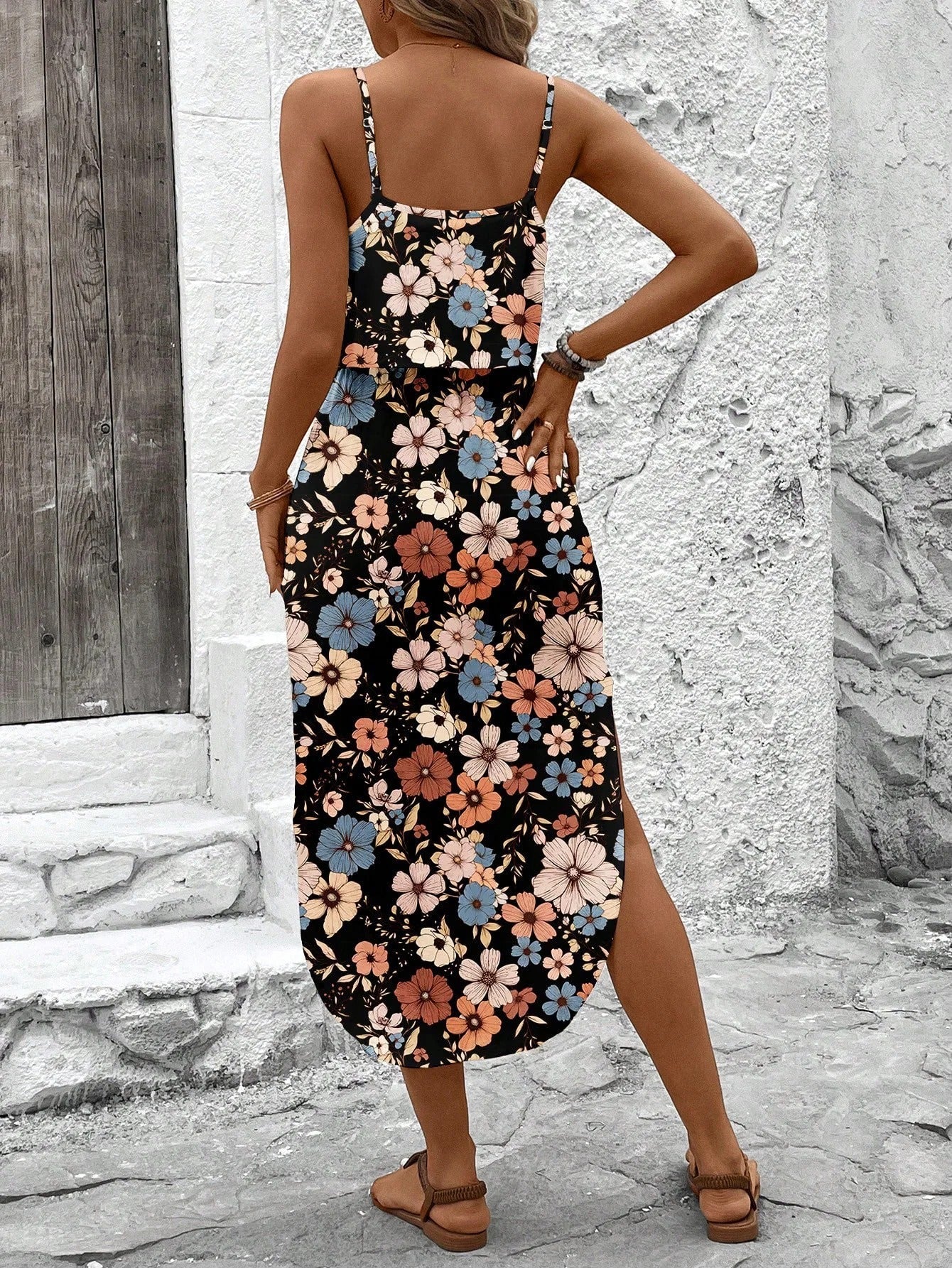 Candela - Vestido midi motivo con tirantes finos