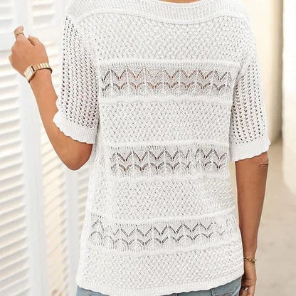 Eva - Suéter de crochet con cuello redondo y manga corta