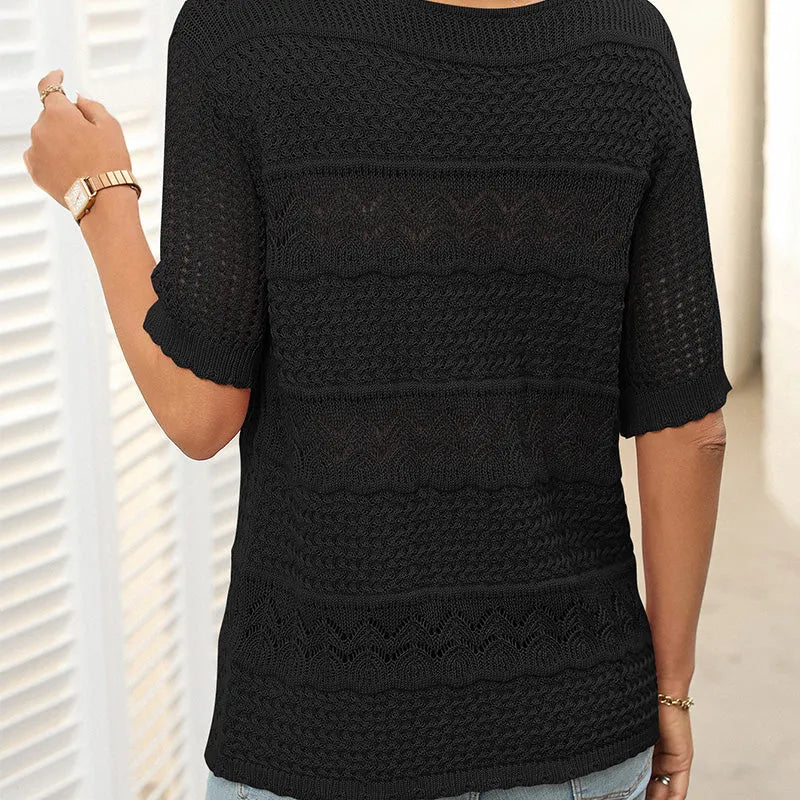 Eva - Suéter de crochet con cuello redondo y manga corta