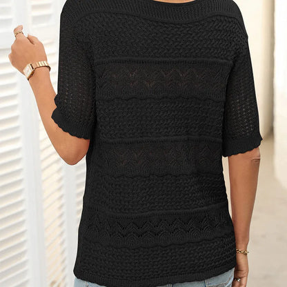 Eva - Suéter de crochet con cuello redondo y manga corta