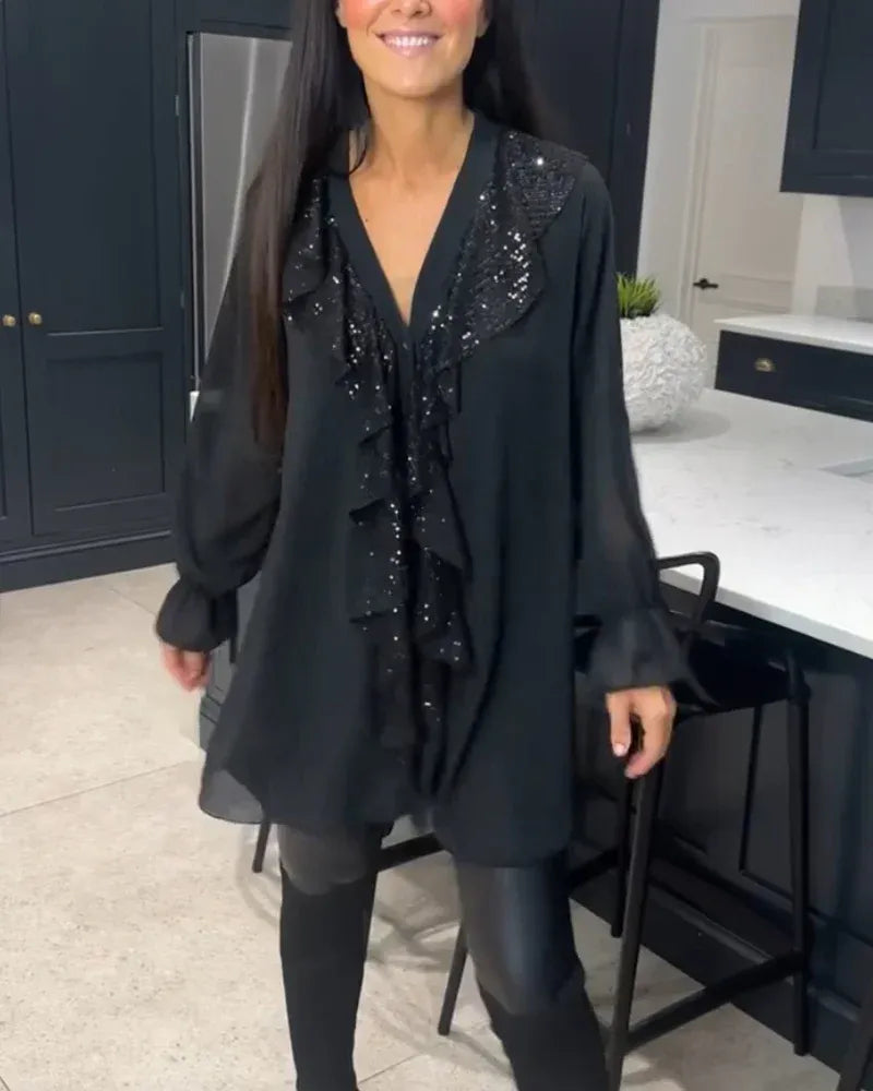 Helena - Blusa elegante con detalle de volantes