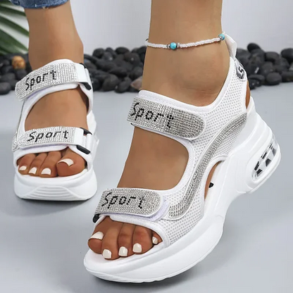 Lidia - Sandalias de confort ergonómico con cuña y detalles brillantes